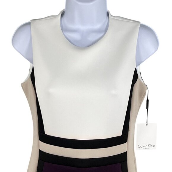 Calvin Klein NWT Womens 4 Colorblock Sleeveless Sheath Dress Purple Career Wear - Picture 7 of 16